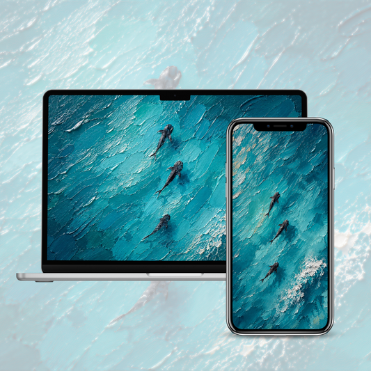 Blue Sharks — Painted Wallpaper (iPhone + Mac, 4K)