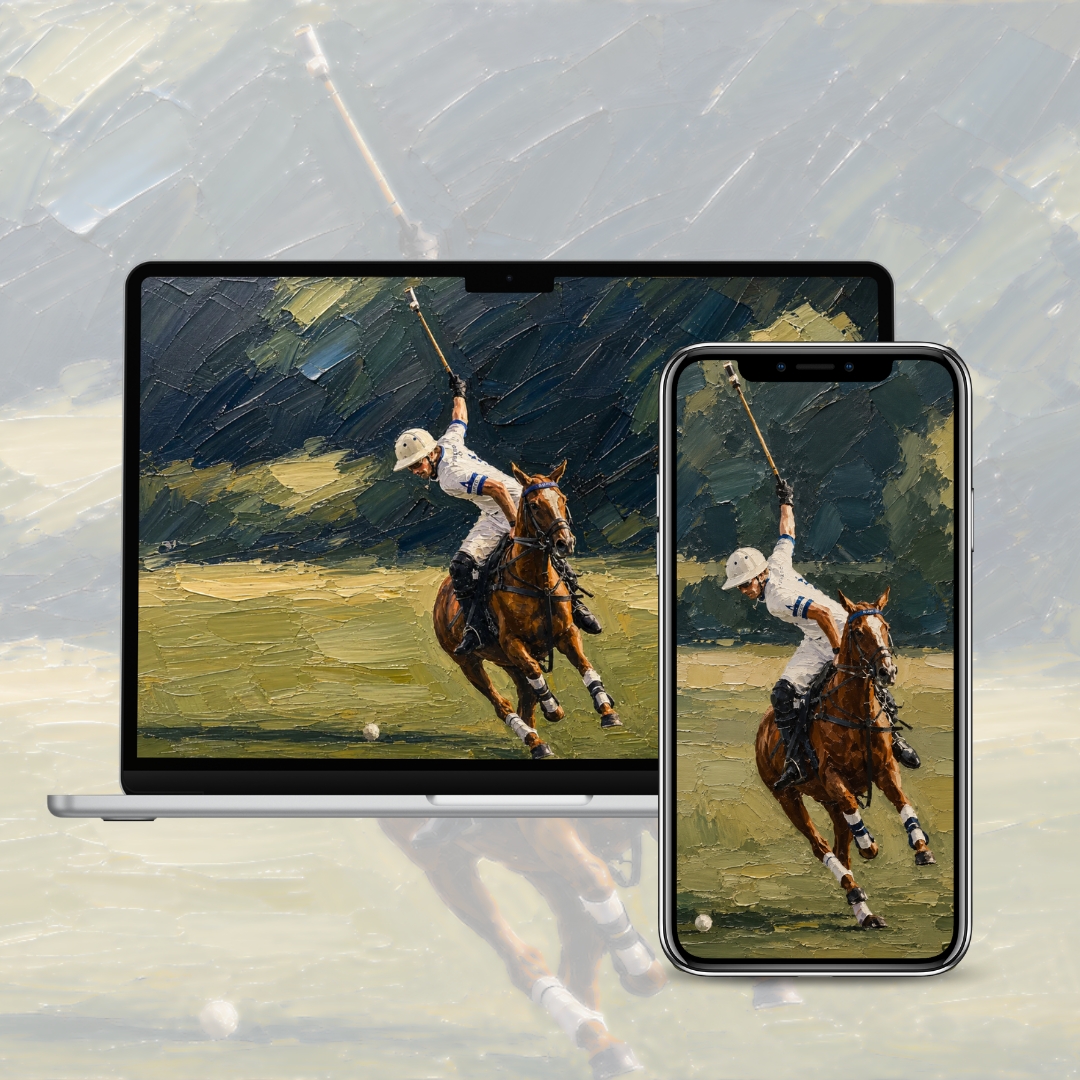 Polo Player — Painted Wallpaper (iPhone + Mac, 4K)